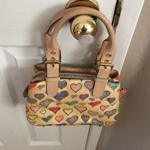 Multi-colored Dooney and Bourke handbag w/ hearts
